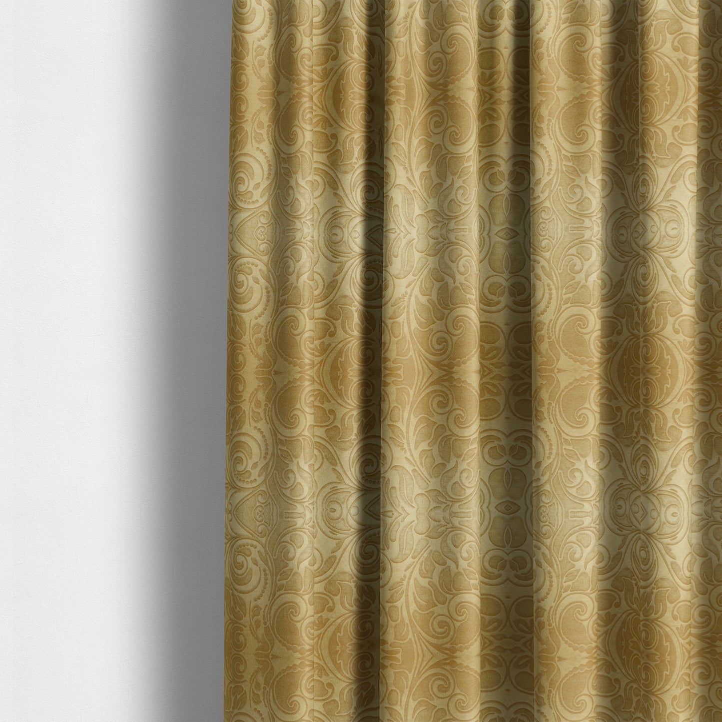 Delight Shiny Floral Embossed Pattern Velvet Fabric In Gold Colour Upholstery Fabric CTR-99 - Made To Measure Curtains