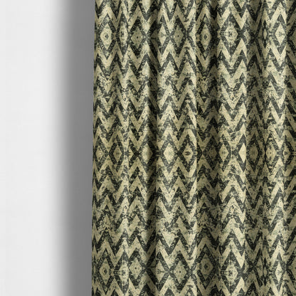 Glamour Art Collection Print Velvet Upholstery Fabric Black Beige Colour Chevron Stripe Pattern CTR-992 - Made To Measure Curtains