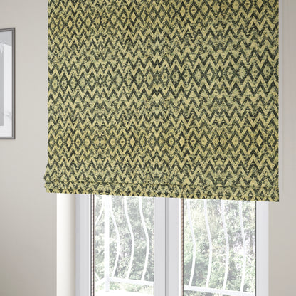 Glamour Art Collection Print Velvet Upholstery Fabric Black Beige Colour Chevron Stripe Pattern CTR-992 - Roman Blinds