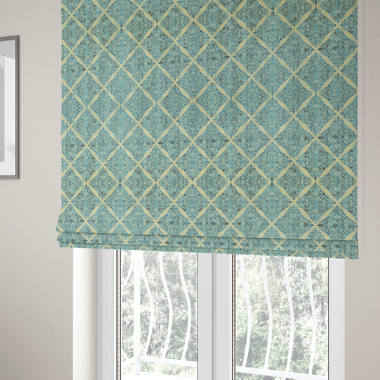 Glamour Art Collection Print Velvet Upholstery Fabric Blue Medallion Diamond Pattern CTR-994 - Roman Blinds