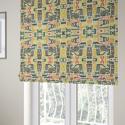 Glamour Art Collection Print Velvet Upholstery Fabric Multi Colour Tribal Script Geometric Pattern CTR-995 - Roman Blinds