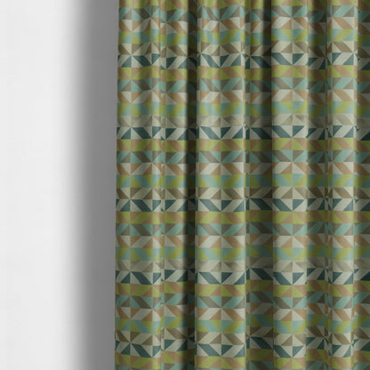 Cannes Art Deco Geometric Pattern Green Teal Blue Tones Coloured Upholstery Fabrics - Made To Measure Curtains