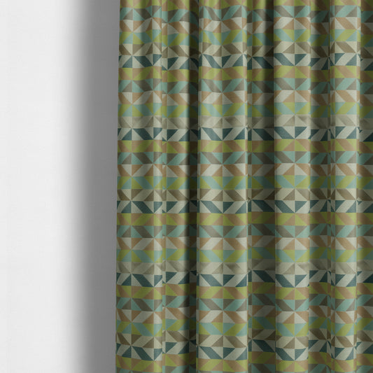 Cannes Art Deco Geometric Pattern Green Teal Blue Tones Coloured Upholstery Fabrics - Made To Measure Curtains