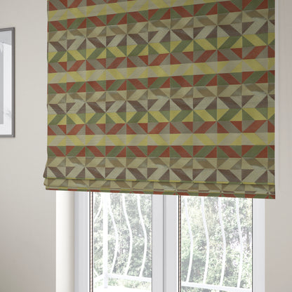 Cannes Art Deco Geometric Pattern Green Orange Brown Yellow Tones Coloured Upholstery Fabrics - Roman Blinds