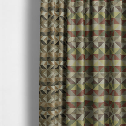 Cannes Art Deco Geometric Pattern Green Orange Brown Yellow Tones Coloured Upholstery Fabrics - Made To Measure Curtains