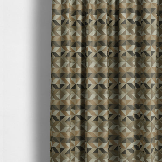 Cannes Art Deco Geometric Pattern Brown Grey White Tones Coloured Upholstery Fabrics - Made To Measure Curtains