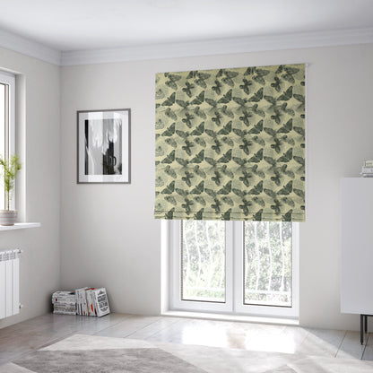 Beth Butterfly Pattern Grey White Colours Printed Linen Effect Upholstery Fabrics - Roman Blinds