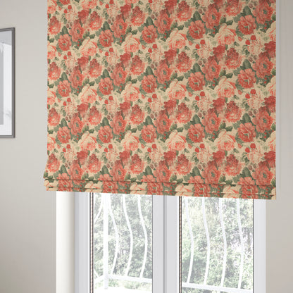 Aliza Floral Pattern Red Colour Printed Chenille Upholstery Fabric - Roman Blinds