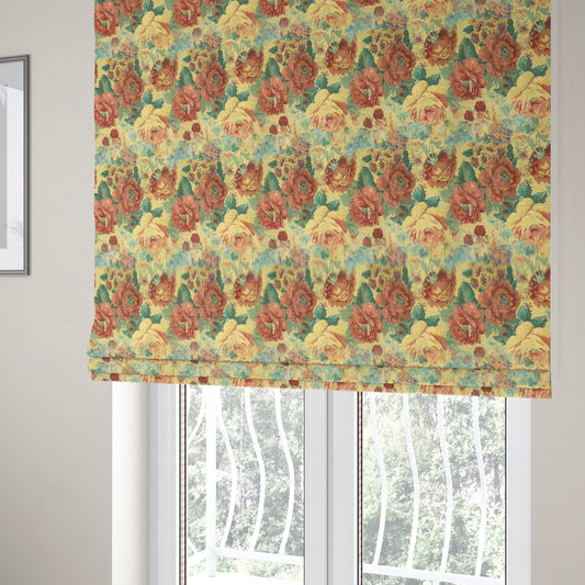 Aliza Floral Pattern Mutli Colour Printed Chenille Upholstery Fabric - Roman Blinds