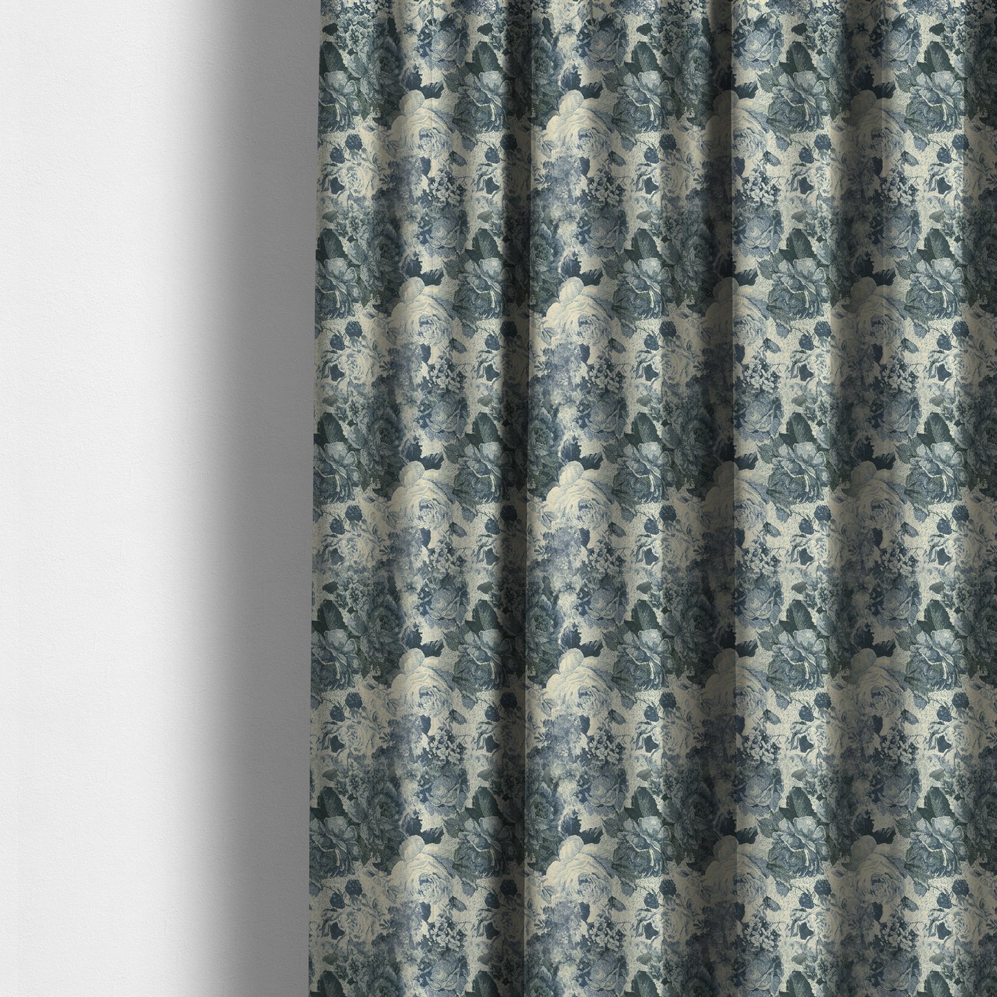 Aliza Floral Pattern Blue Colour Printed Chenille Upholstery Fabric - Made To Measure Curtains