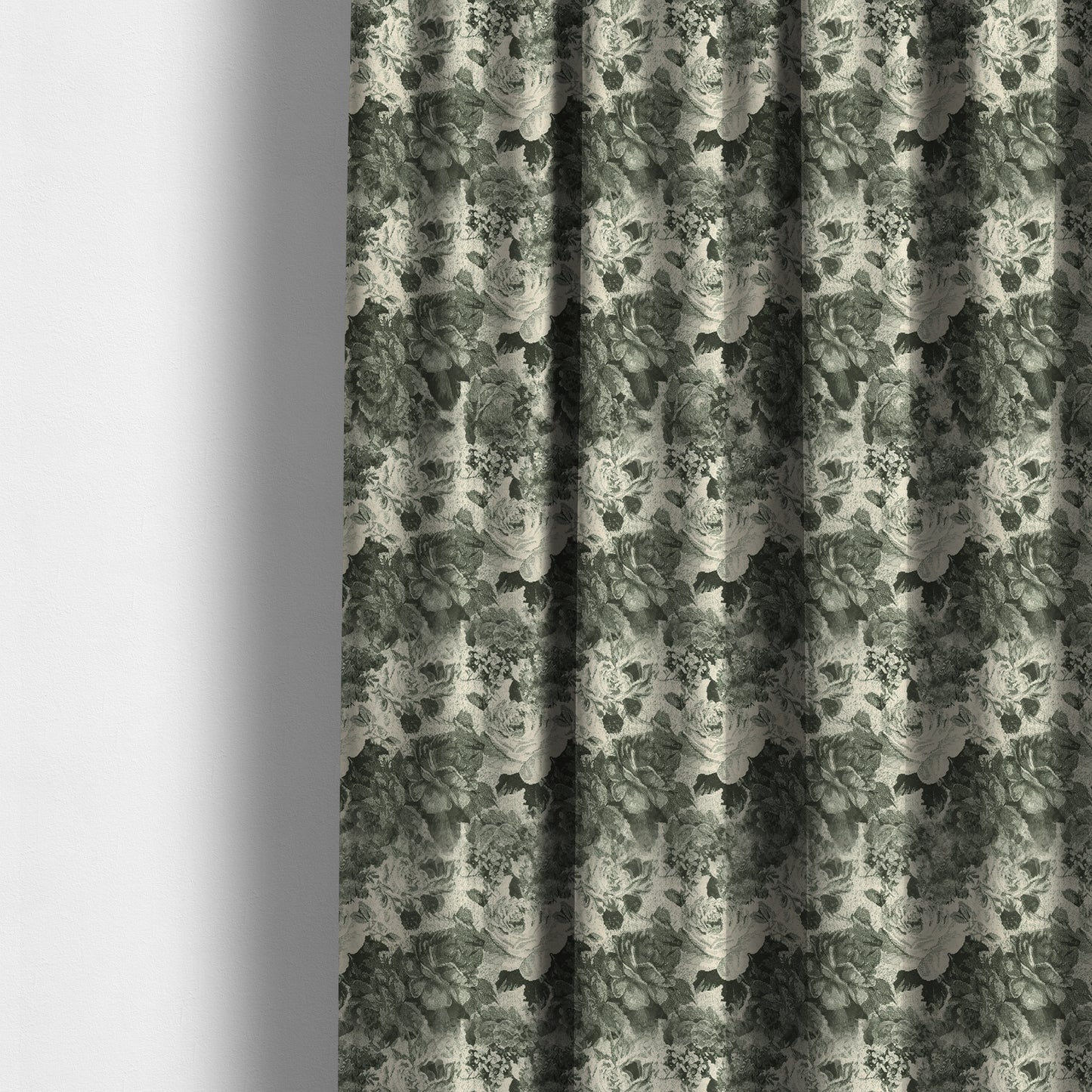 Aliza Floral Pattern Grey Black Colour Printed Chenille Upholstery Fabric - Made To Measure Curtains