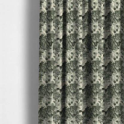 Aliza Floral Pattern Grey Black Colour Printed Chenille Upholstery Fabric - Made To Measure Curtains