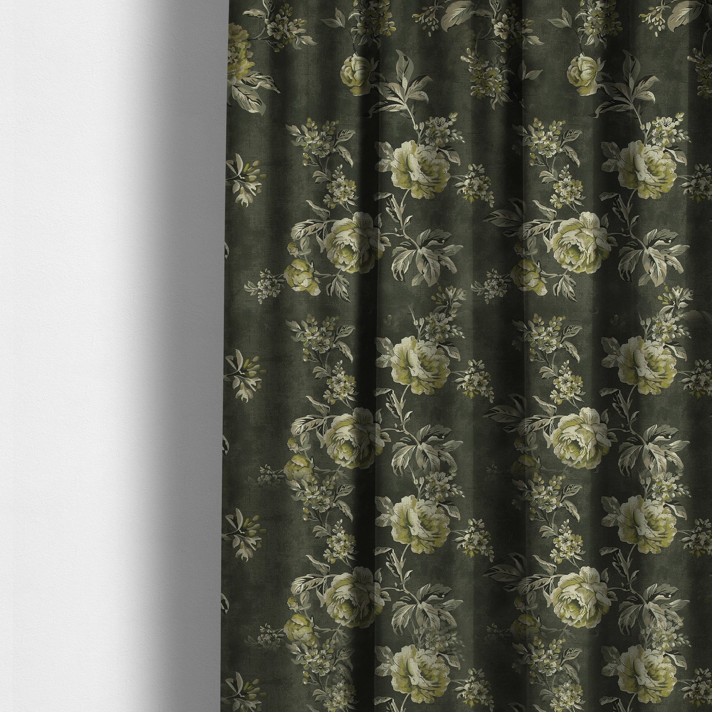 Roxanne Rose Floral Pattern Grey White Colour Printed Chenille Upholstery Curtain Fabrics - Made To Measure Curtains