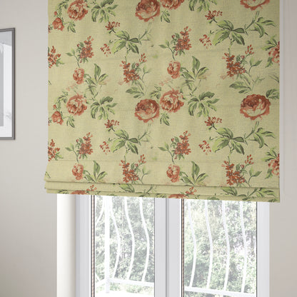 Roxanne Rose Floral Pattern Red Colour Printed Chenille Upholstery Curtain Fabrics - Roman Blinds