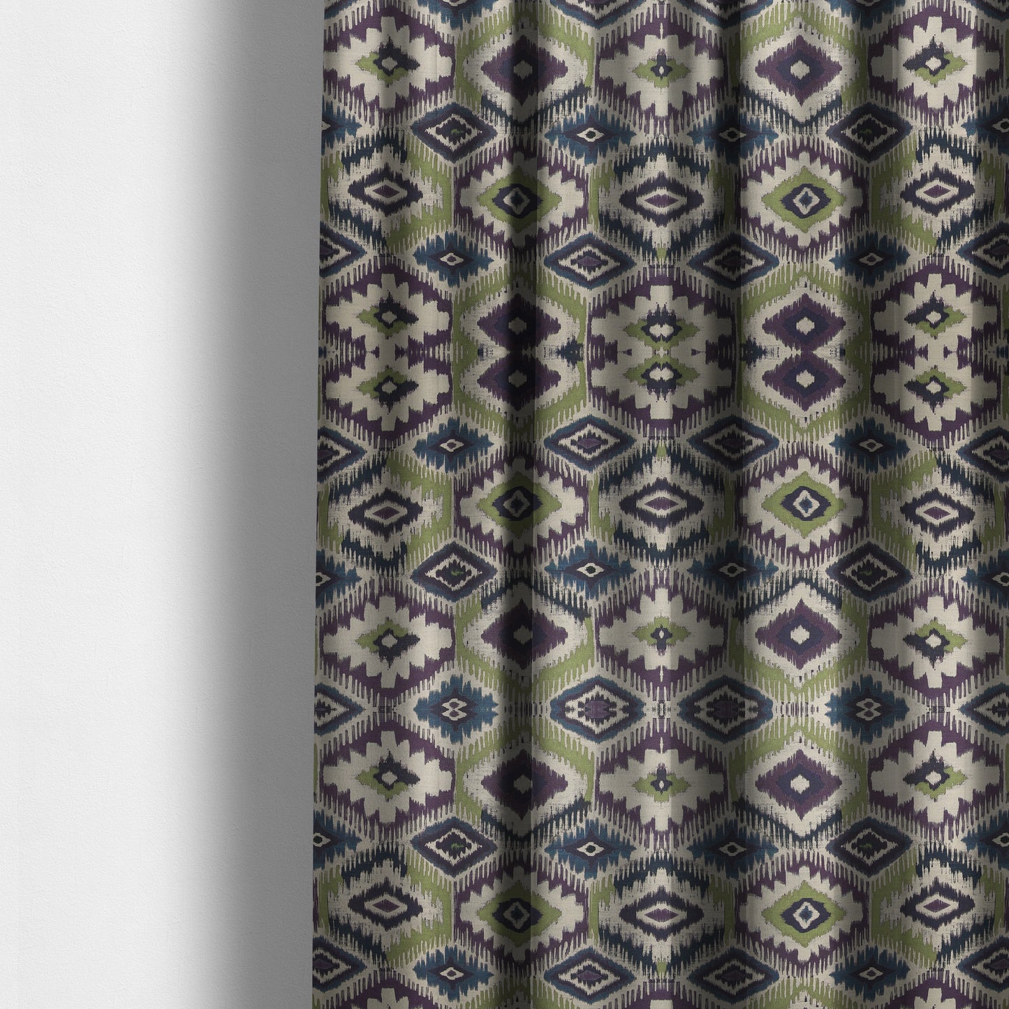 Tracey Geometric Printed Pattern Purple Green Colour Chenille Upholstery Curtain Fabrics - Made To Measure Curtains