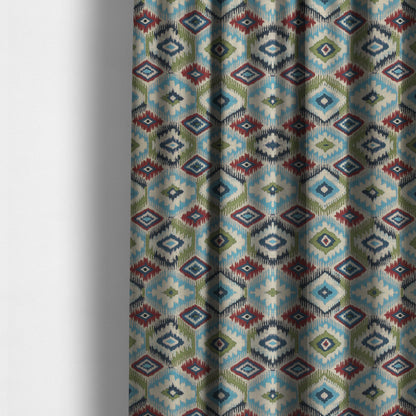 Tracey Geometric Printed Pattern Blue Green Colour Chenille Upholstery Curtain Fabrics - Made To Measure Curtains