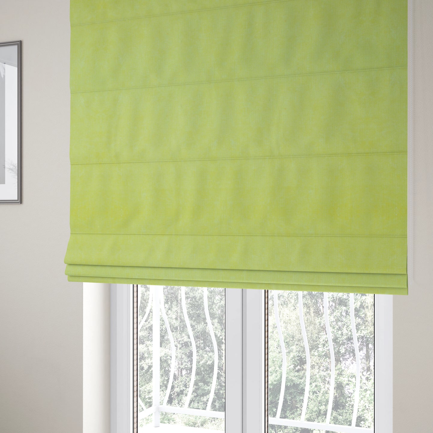 Capri Pastel Effect Cotton Chenille Upholstery Fabric In Green Yellow Hay Colour - Roman Blinds