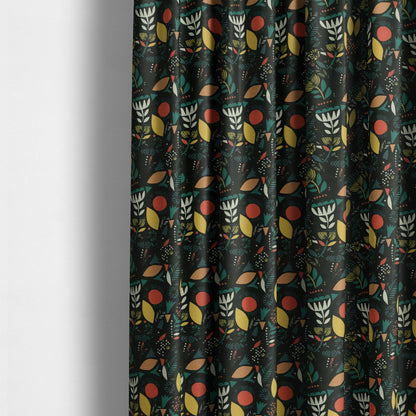 Carnival Jungle Theme Pattern Printed Velveteen Black Green Yellow Colour Upholstery Curtains Fabric - Made To Measure Curtains