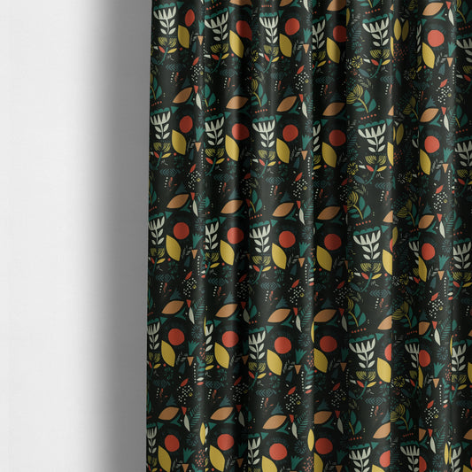 Carnival Jungle Theme Pattern Printed Velveteen Black Green Yellow Colour Upholstery Curtains Fabric - Made To Measure Curtains