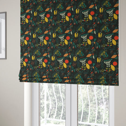 Carnival Jungle Theme Pattern Printed Velveteen Black Green Yellow Colour Upholstery Curtains Fabric - Roman Blinds