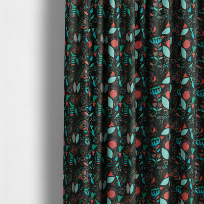 Carnival Jungle Theme Pattern Printed Velveteen Black Blue Red Colour Upholstery Curtains Fabric - Made To Measure Curtains