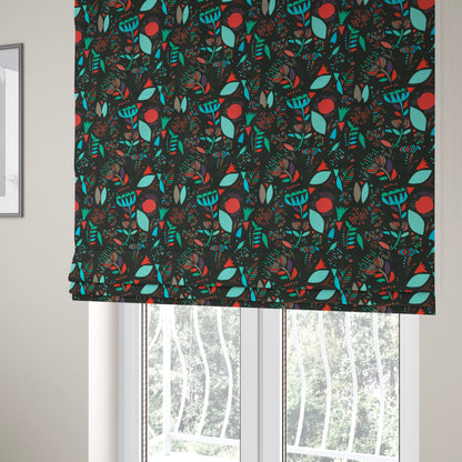 Carnival Jungle Theme Pattern Printed Velveteen Black Blue Red Colour Upholstery Curtains Fabric - Roman Blinds