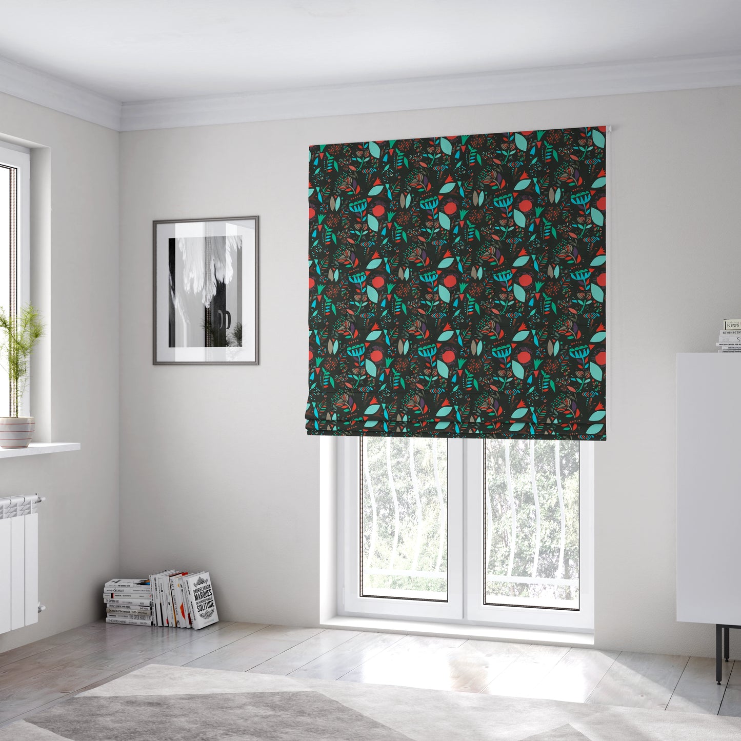 Carnival Jungle Theme Pattern Printed Velveteen Black Blue Red Colour Upholstery Curtains Fabric - Roman Blinds