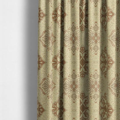 Casablanca Medallion Pattern Velvet Textured Furnishing Fabric In Brown Colour - Made To Measure Curtains