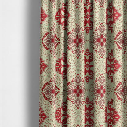 Casablanca Medallion Pattern Velvet Textured Furnishing Fabric In Red Colour - Made To Measure Curtains