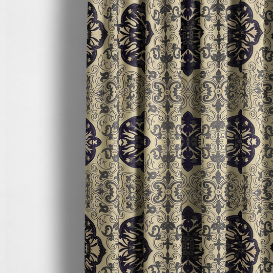 Casablanca Medallion Pattern Velvet Textured Furnishing Fabric In Purple Colour - Made To Measure Curtains