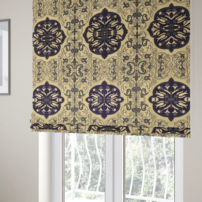 Casablanca Medallion Pattern Velvet Textured Furnishing Fabric In Purple Colour - Roman Blinds