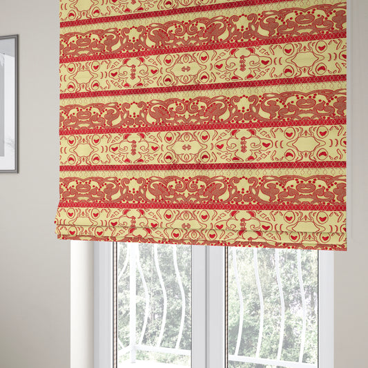 Casablanca Stripe Pattern Velvet Textured Furnishing Fabric In Red Colour - Roman Blinds