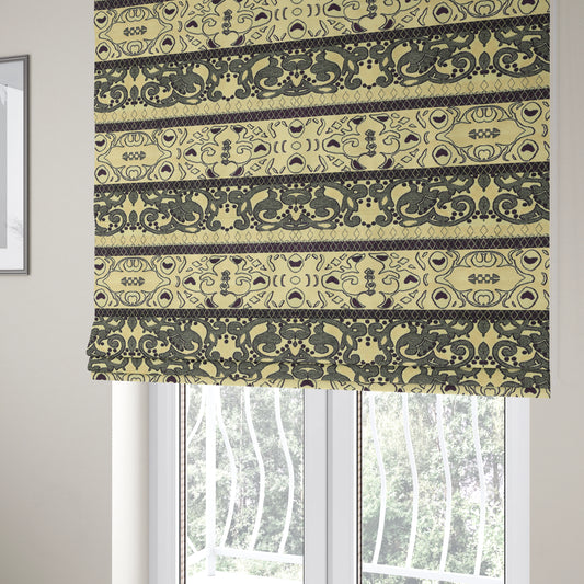 Casablanca Stripe Pattern Velvet Textured Furnishing Fabric In Purple Colour - Roman Blinds