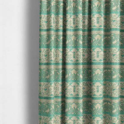 Casablanca Stripe Pattern Velvet Textured Furnishing Fabric In Teal Colour - Made To Measure Curtains