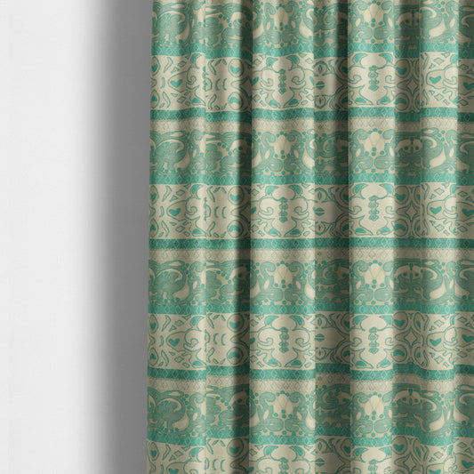 Casablanca Stripe Pattern Velvet Textured Furnishing Fabric In Teal Colour - Made To Measure Curtains