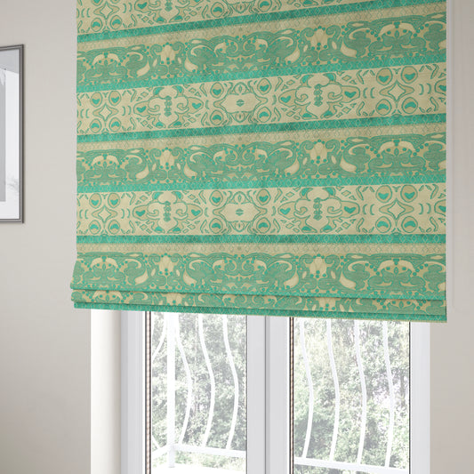 Casablanca Stripe Pattern Velvet Textured Furnishing Fabric In Teal Colour - Roman Blinds