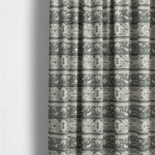 Casablanca Stripe Pattern Velvet Textured Furnishing Fabric In Black Grey Colour - Made To Measure Curtains