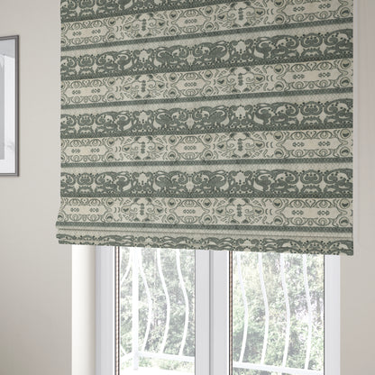 Casablanca Stripe Pattern Velvet Textured Furnishing Fabric In Black Grey Colour - Roman Blinds