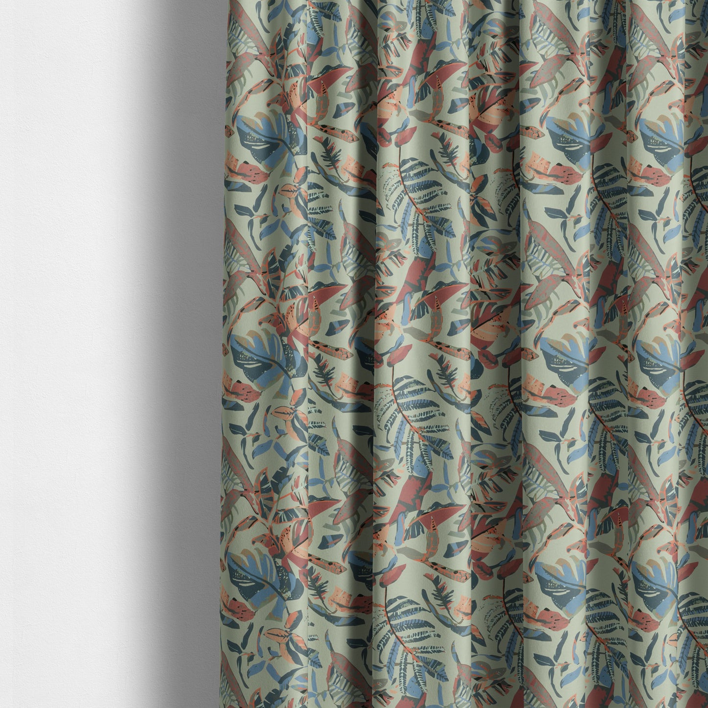 Colony Jungle Leafs Pattern Printed Velveteen Grey Colour Upholstery Curtains Fabric - Made To Measure Curtains