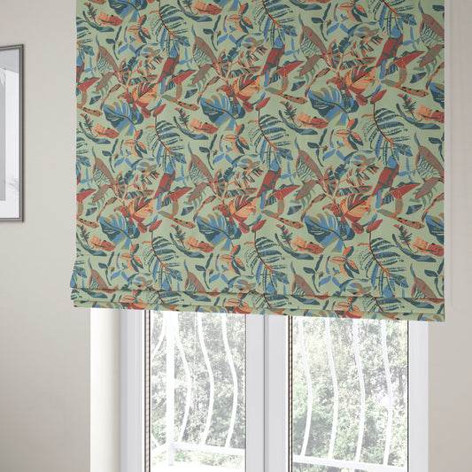 Colony Jungle Leafs Pattern Printed Velveteen Grey Colour Upholstery Curtains Fabric - Roman Blinds