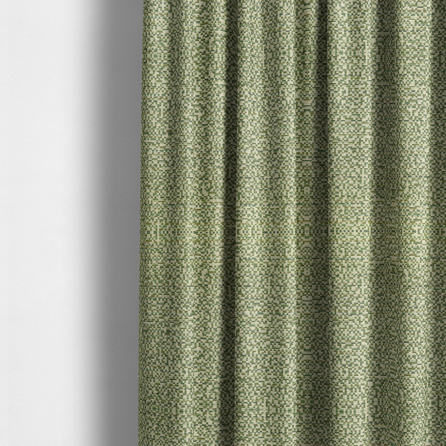 Comfy Chenille Textured Tetris Semi Plain Pattern Upholstery Fabric In Green - Made To Measure Curtains