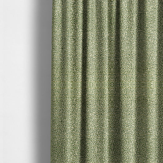 Comfy Chenille Textured Tetris Semi Plain Pattern Upholstery Fabric In Green - Made To Measure Curtains