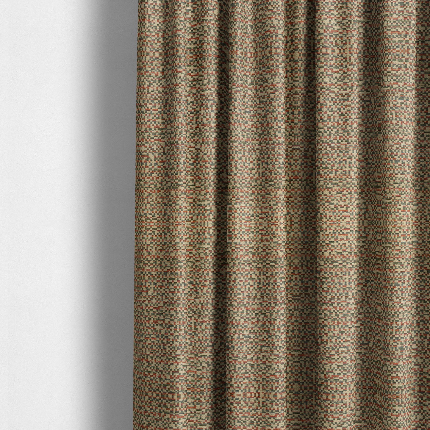 Comfy Chenille Textured Tetris Semi Plain Pattern Upholstery Fabric In Brown - Made To Measure Curtains