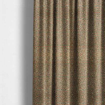 Comfy Chenille Textured Tetris Semi Plain Pattern Upholstery Fabric In Brown - Made To Measure Curtains