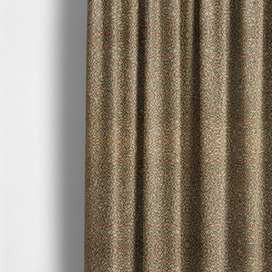 Comfy Chenille Textured Tetris Semi Plain Pattern Upholstery Fabric In Brown - Made To Measure Curtains