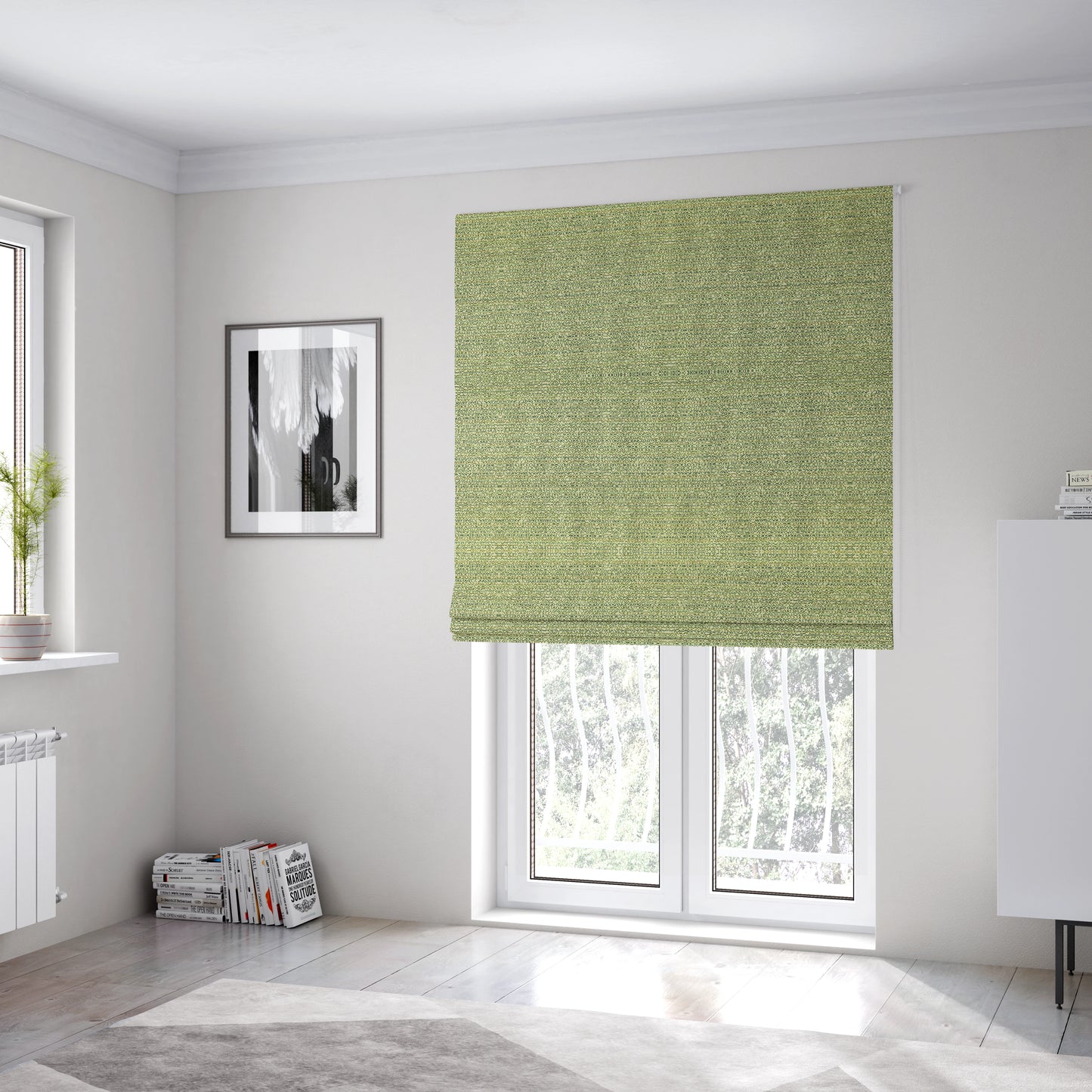 Comfy Chenille Textured Buzz Semi Plain Pattern Upholstery Fabric In Green - Roman Blinds