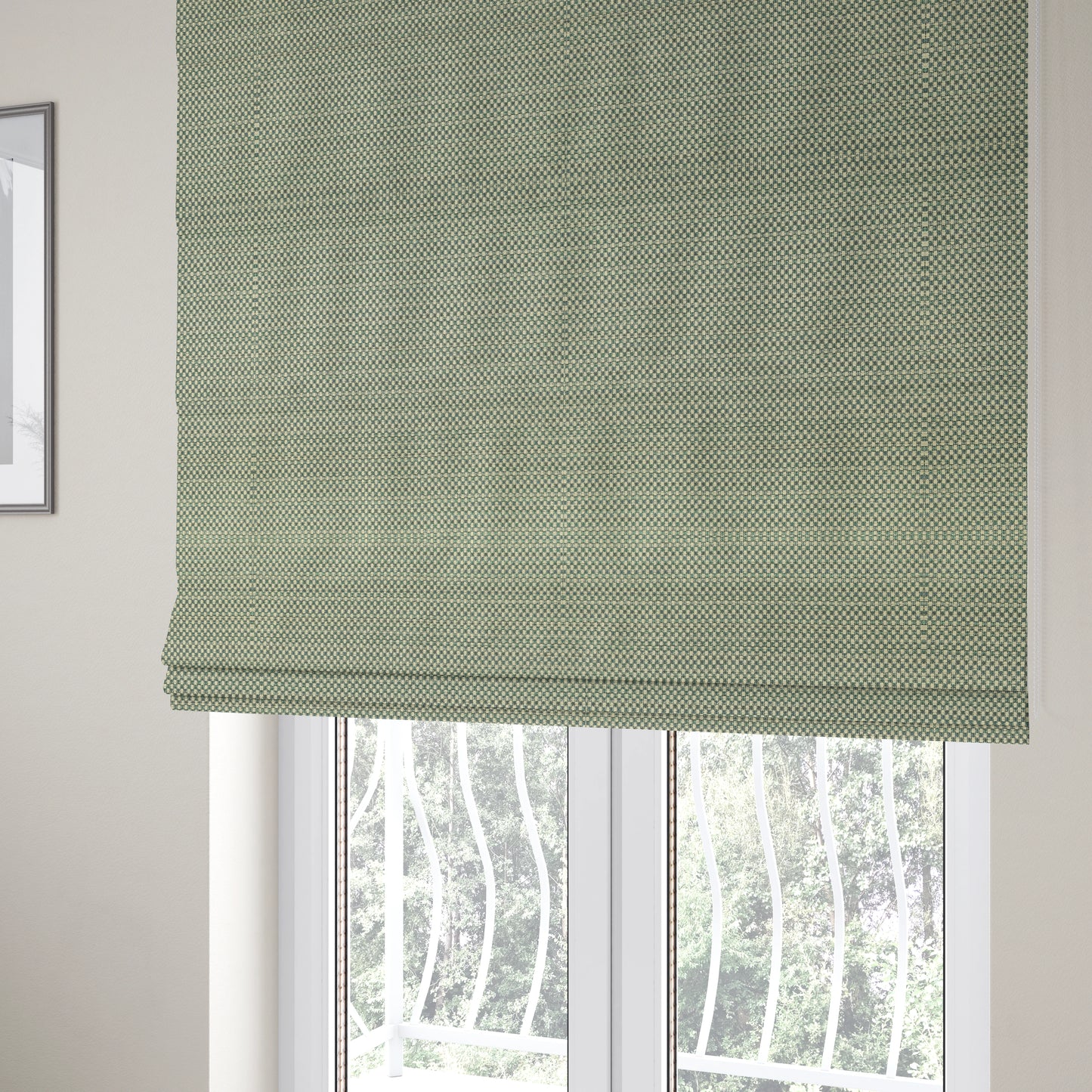 Comfy Chenille Textured Brick Semi Plain Pattern Upholstery Fabric In Blue - Roman Blinds