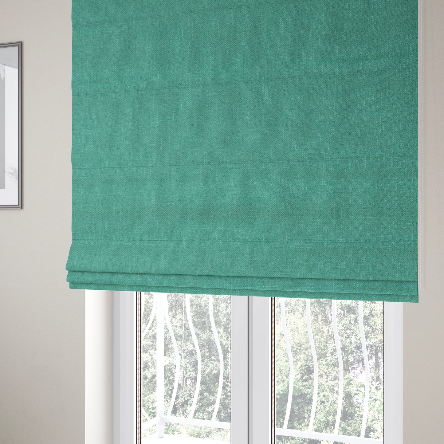 Cruise Ribbed Weave Textured Chenille Material In Teal Turquoise Upholstery Curtain Fabric - Roman Blinds