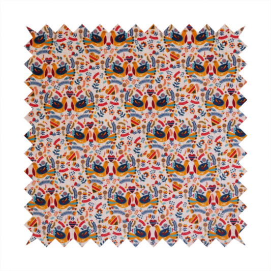 Colourful Harmony Folk Bird With Floral Pattern Upholstery Fabric DP-01
