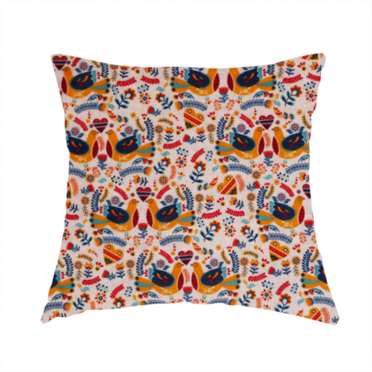 Colourful Harmony Folk Bird With Floral Pattern Upholstery Fabric DP-01 - Handmade Cushions